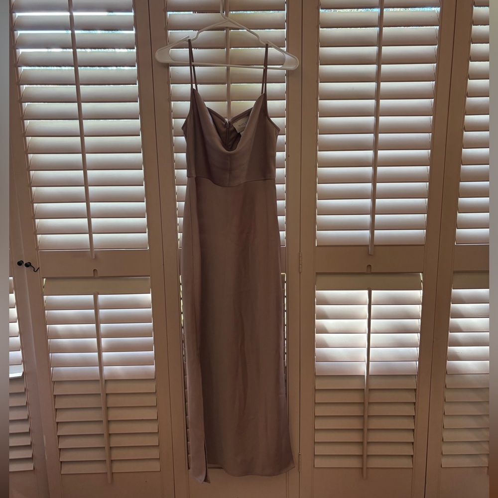 Elegant Spaghetti Strap Maxi bridesmaid Dress (dusty pink color)